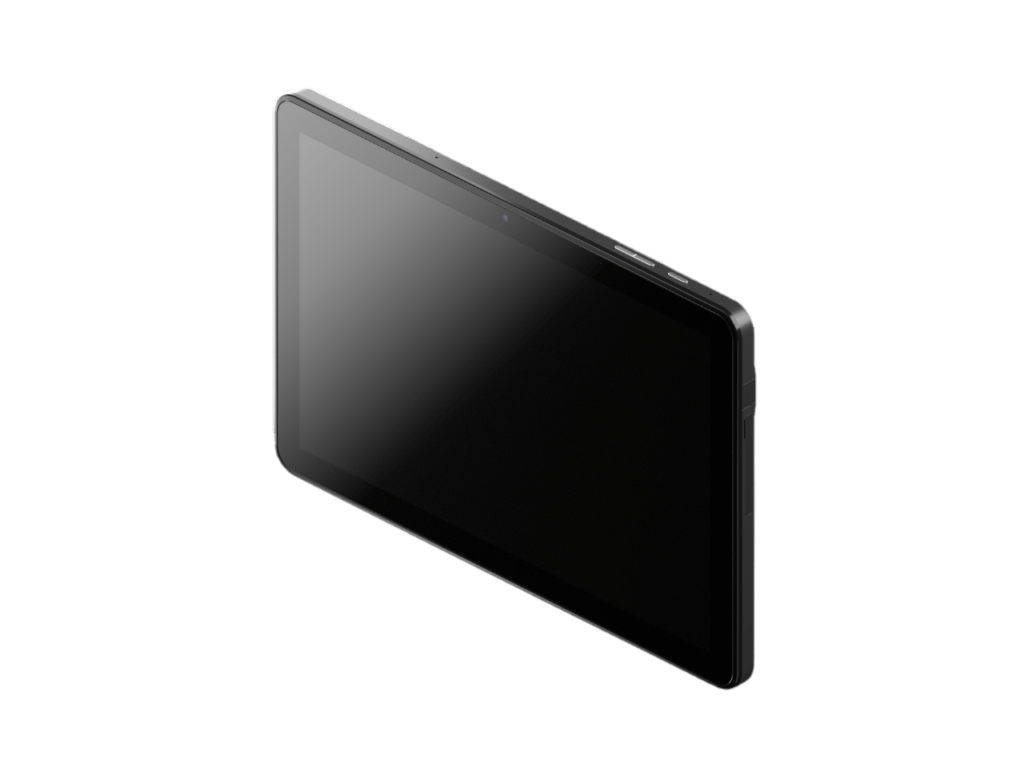Seitenansicht des Poindus M2MAX Tablets - Schlankes Design, robuste Konstruktion, ideal für den Einsatz unterwegs.