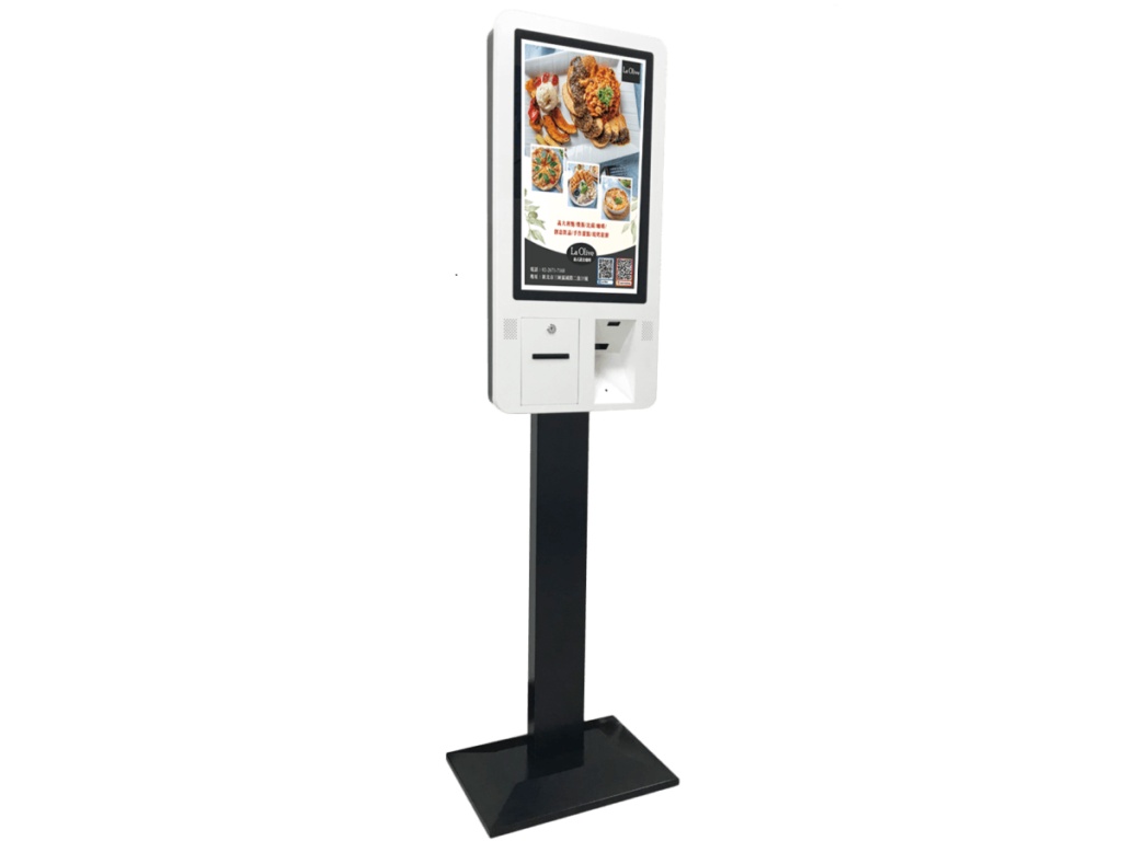 Seitenansicht des Tori KIOSK 2400 mit schlankem, kompaktem Design, robustem Metallgehäuse und integriertem Touchscreen – perfekt für moderne Anwendungen.