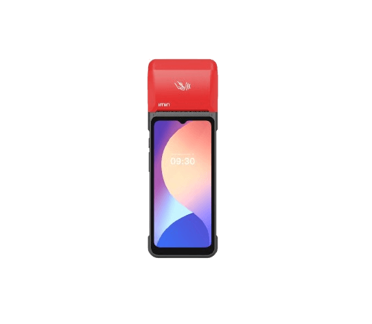 Vorderansicht des Swift 2 Pro – eingeschaltetes Display und roter Aufsatz mit NFC-Symbol und integriertem Drucker.